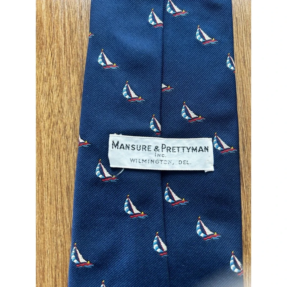 Mansure & Prettyman Sailboat Silk Tie‎ Navy Blue Nautical 58–60